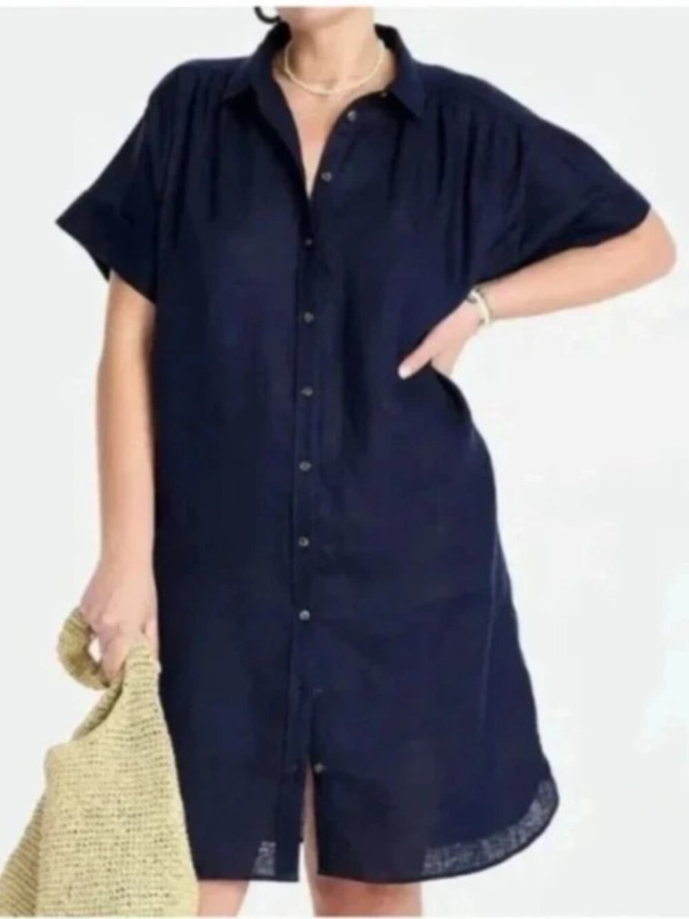 J.Crew Baird McNutt Irish Linen Shirt Dress Navy Blue Button Front XS